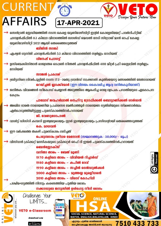 Strong man of Kerala University 2021-Bijin Sanki,
Asian Wrestling Championship 2021-Vinesh Phogat,Rachel Blackmore